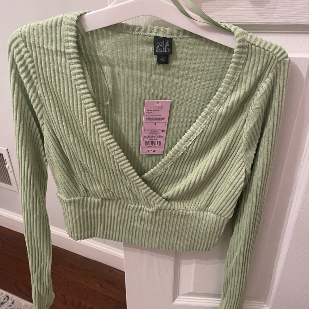 Wild Fable Mint Ribbed Wrap Blouse